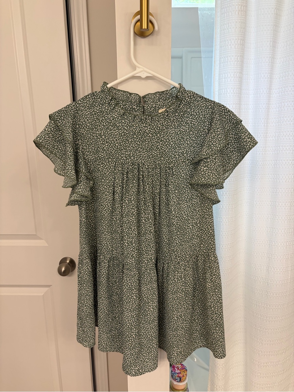 JODIFL Green Printed Ruffle-Sleeve Blouse